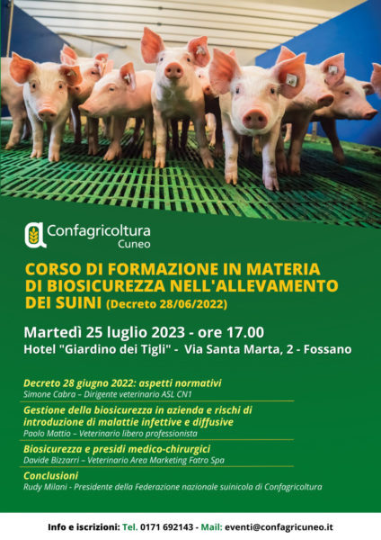 La locandina del corso organizzato da Confagricoltura a Fossano